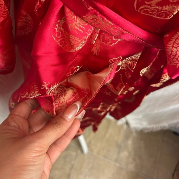 Vintage Japanese Kimono Robe Adult Large Red Gold from Japan Whitby F2 - Picture 4 of 12